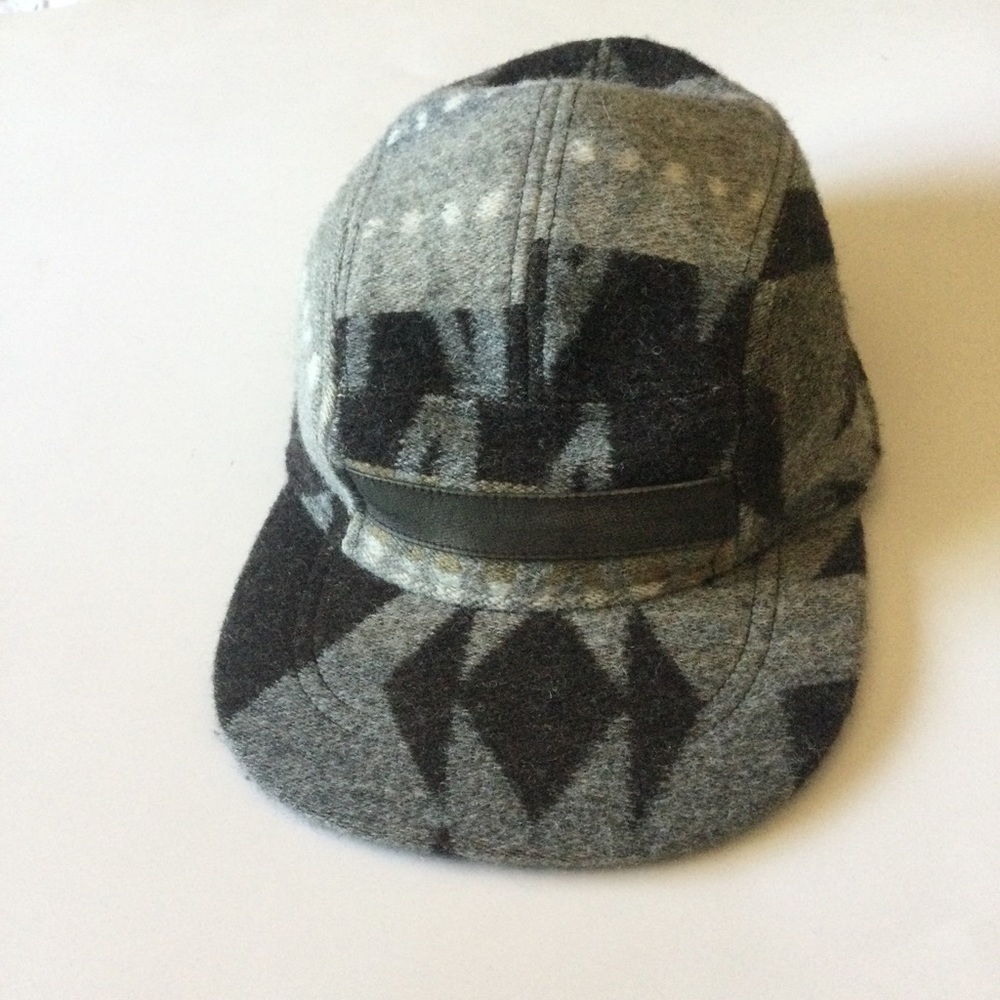 RALPH LAUREN RRL DOUBLE RL WOOL CAP LEATHER TRIM GRAY TRIBAL MEDIUM NWOT